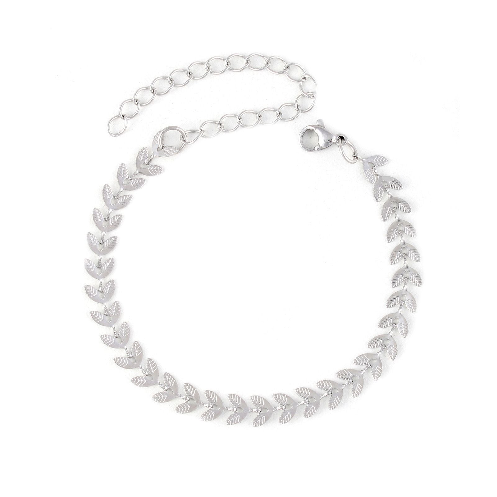 Leaf fish tail Stainless Steel Bracelets In steel colour.