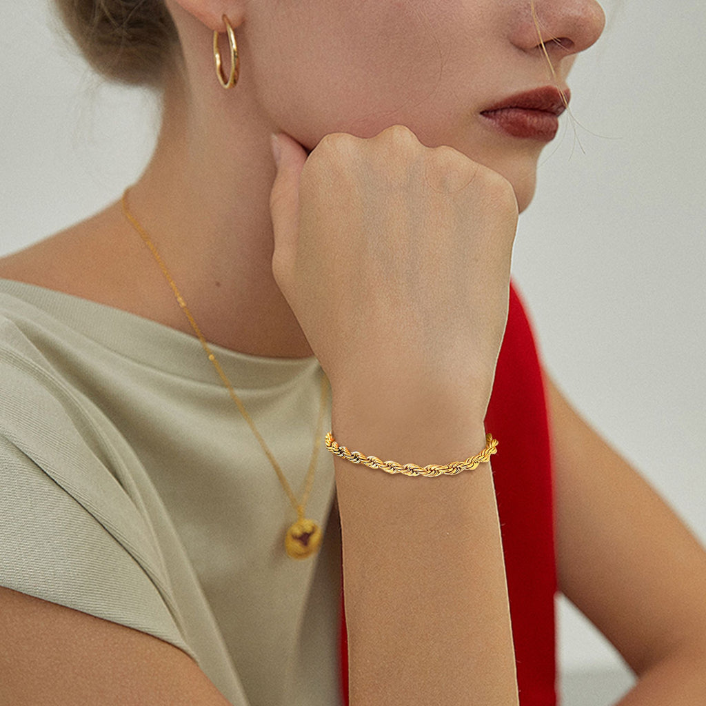 Twisted Chain Bracelet 2mm wide 18K Gold Plated  Bracelets